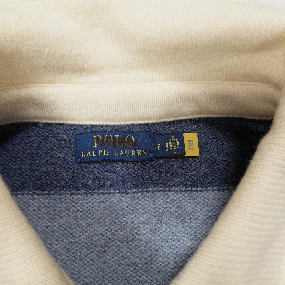 NWOT POLO RALPH LAUREN Men's Size L Blue Striped 100% Wool‎ Rugby Sweater Shirt